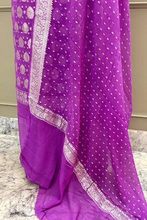 Lavender Zari Pure Georgette Silk Banarasi Suit