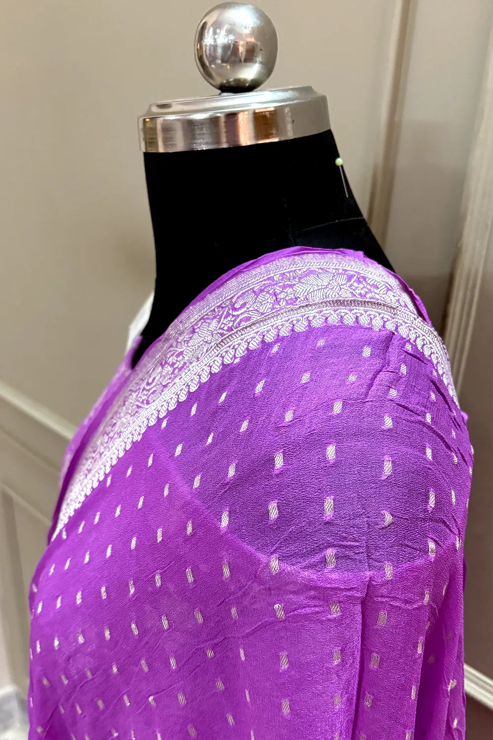 Lavender Zari Pure Georgette Silk Banarasi Suit