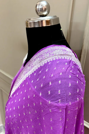 Lavender Zari Pure Georgette Silk Banarasi Suit