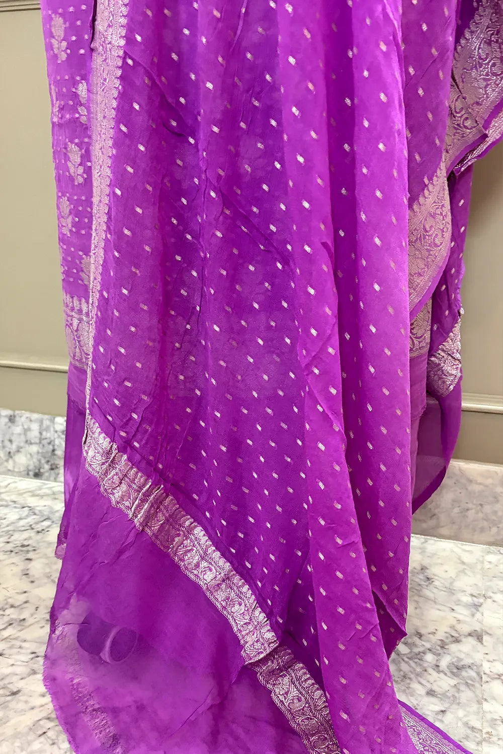 Lavender Zari Pure Georgette Silk Banarasi Suit