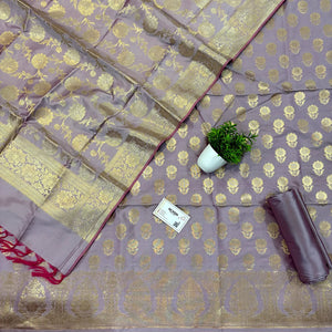 Lavender Zari Satin Silk Banarasi Suit