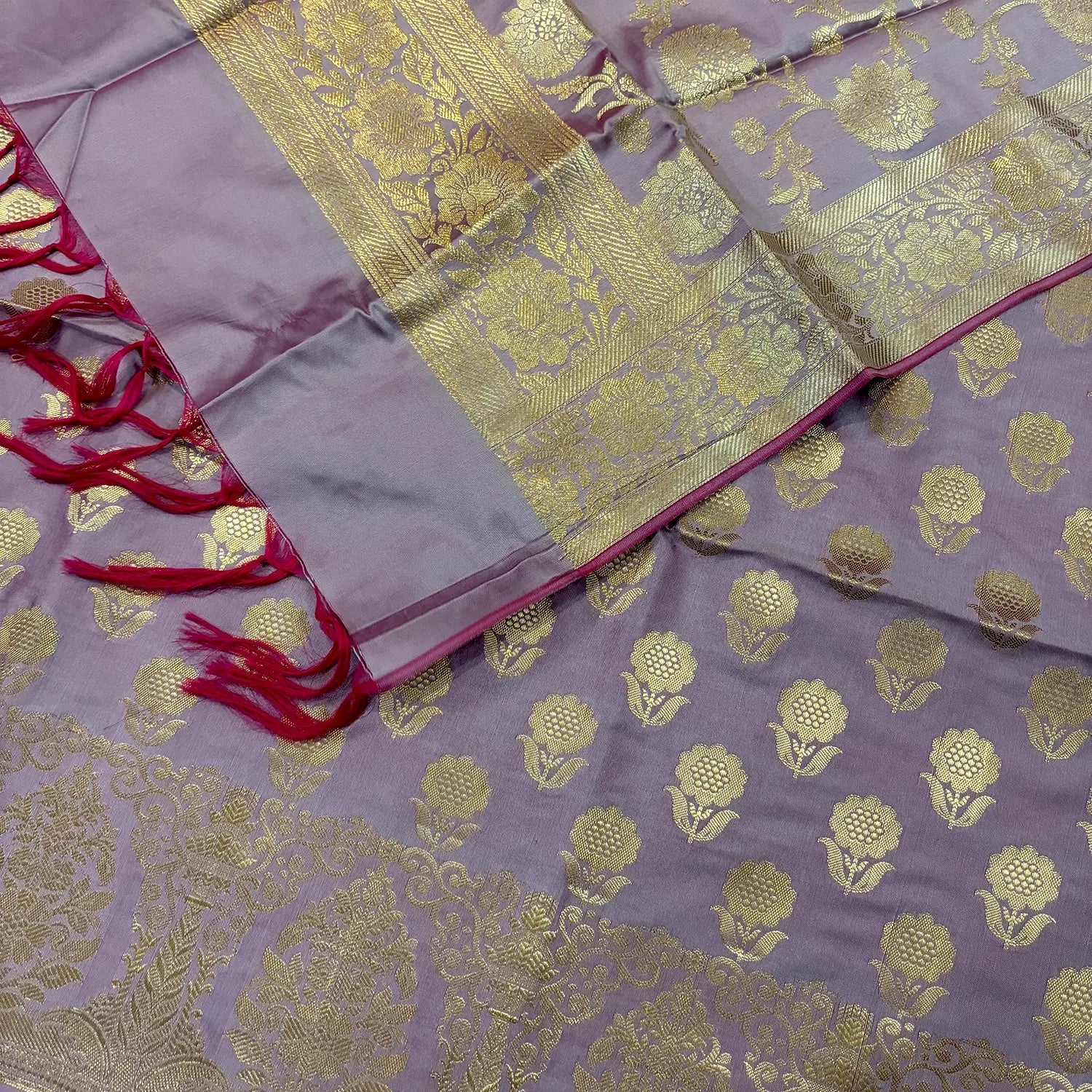 Lavender Zari Satin Silk Banarasi Suit