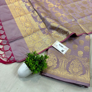 Lavender Zari Satin Silk Banarasi Suit