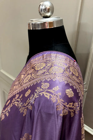 Lavender Zari Semi Mashru Silk Banarasi Saree