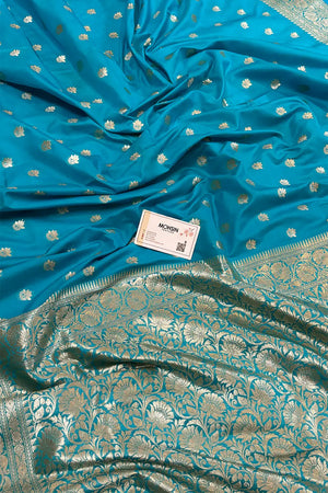 Light Firozi Ghonga Buti Katan Silk Banarasi Saree