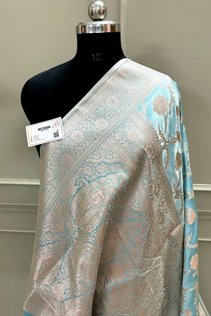 Light Firozi Laabela Jaal Katan Silk Banarasi Saree