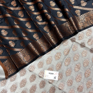 Light Grey and Black Banarasi Silk Suit