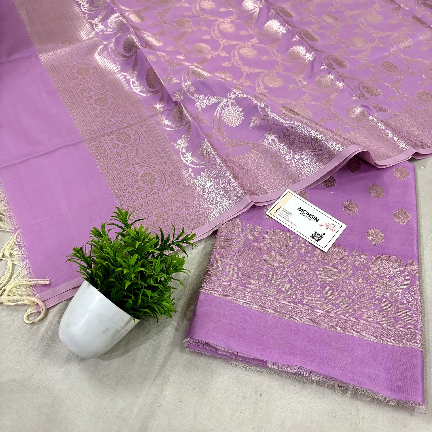 Light Lavender Kiyari Satin Silk Banarasi Suit