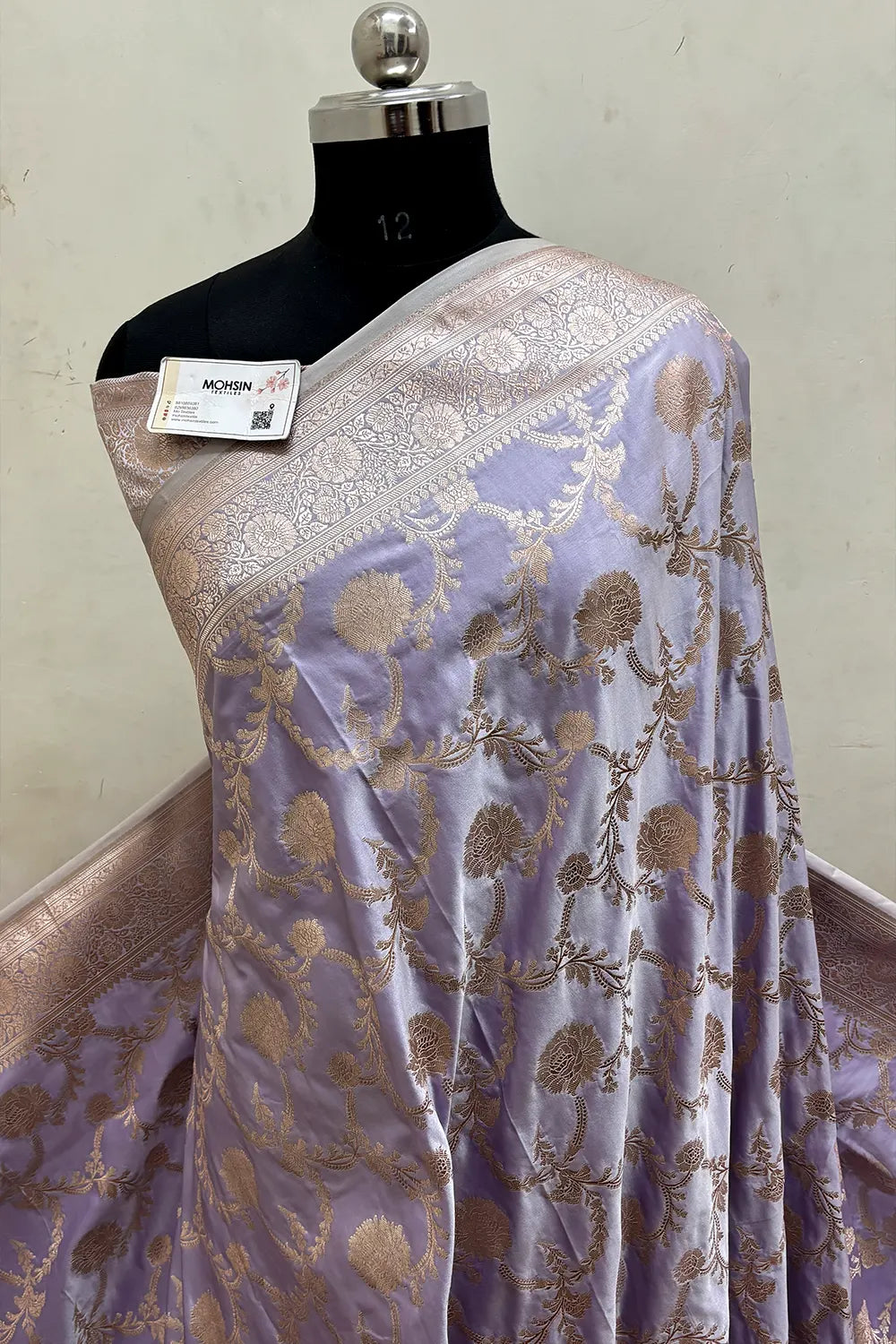 Light Lavender Laabela Jaal Katan Mashru Silk Banarasi Saree