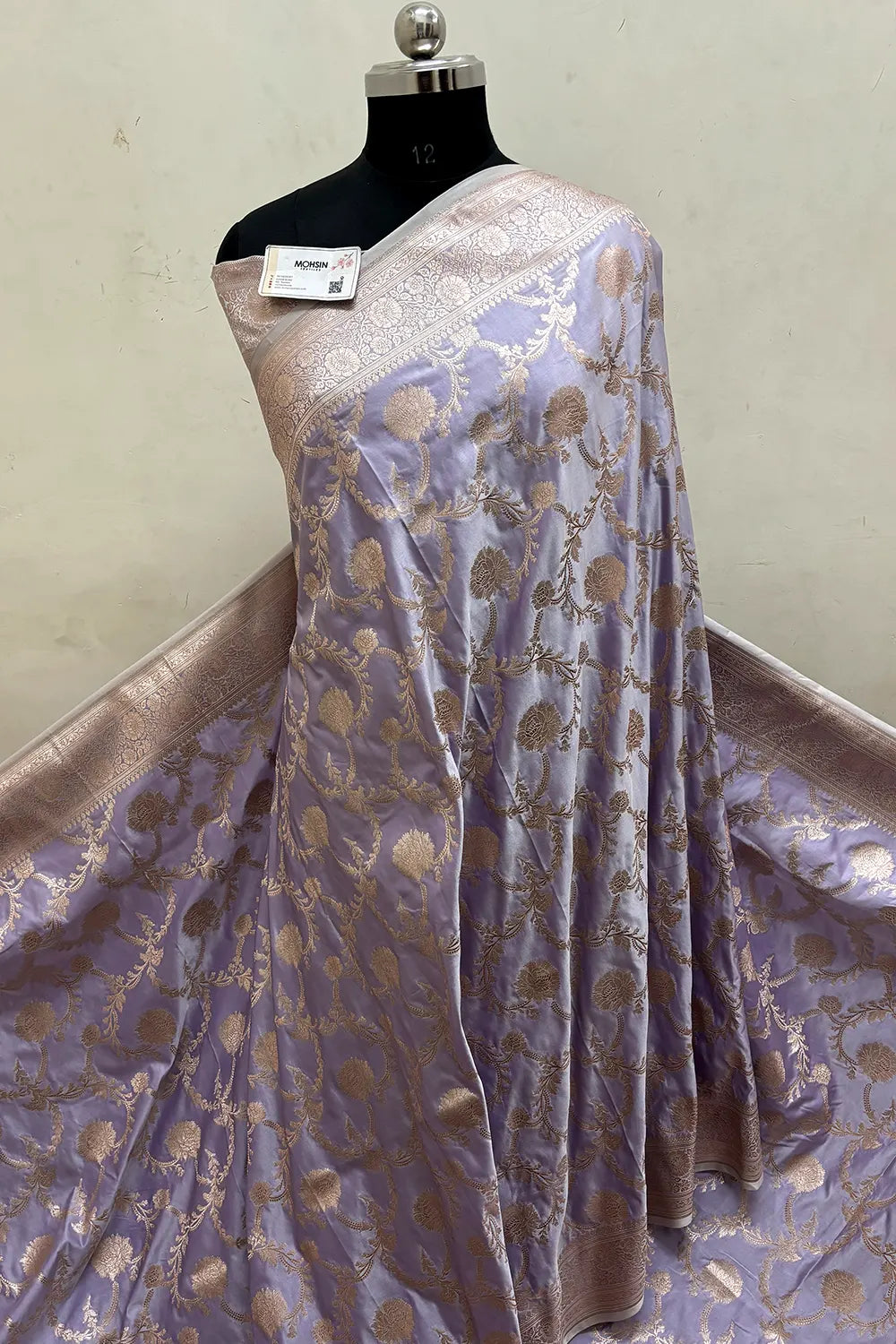 Light Lavender Laabela Jaal Katan Mashru Silk Banarasi Saree