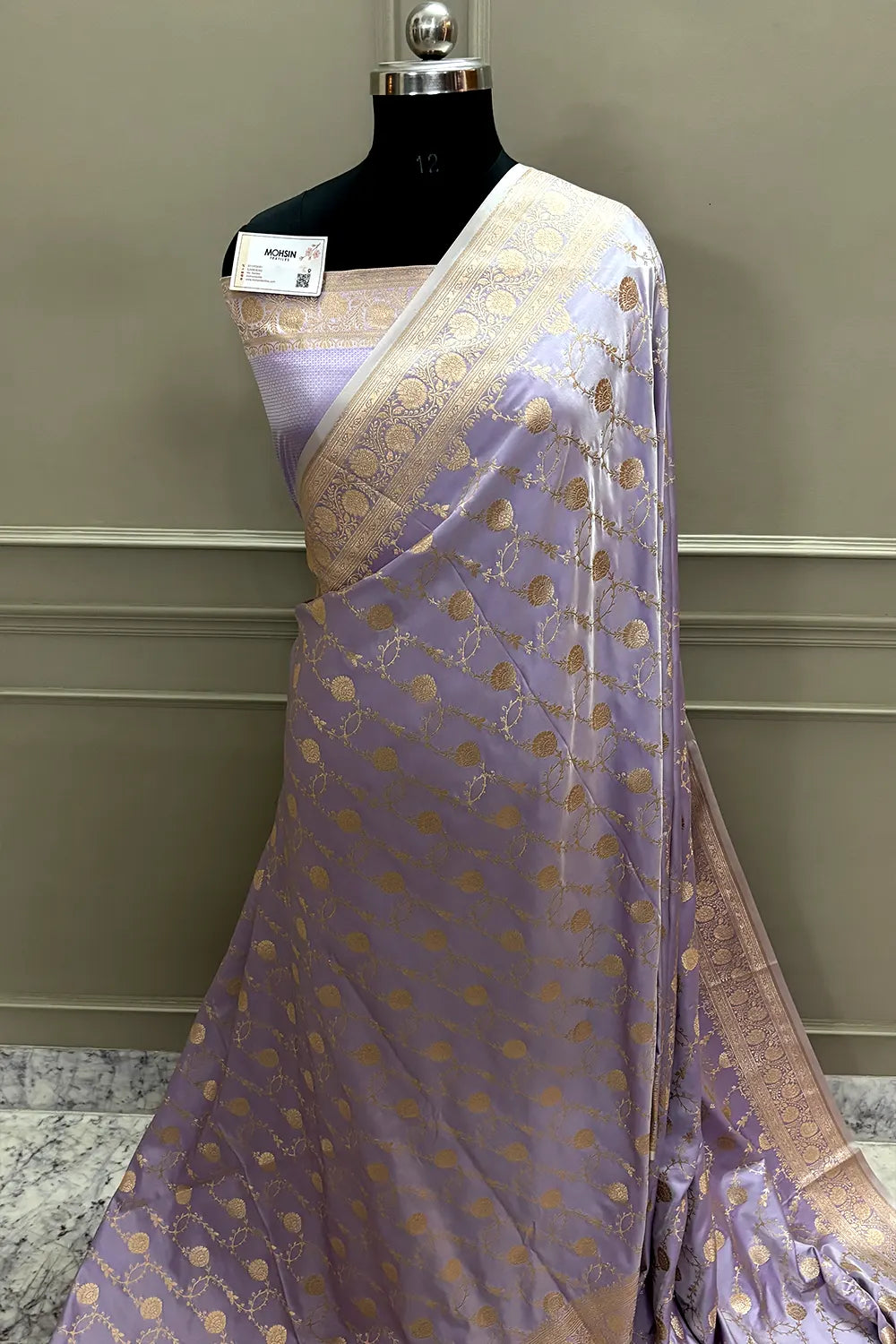 Light Lavender Ropeway Jaal Katan Mashru Silk Banarasi Saree