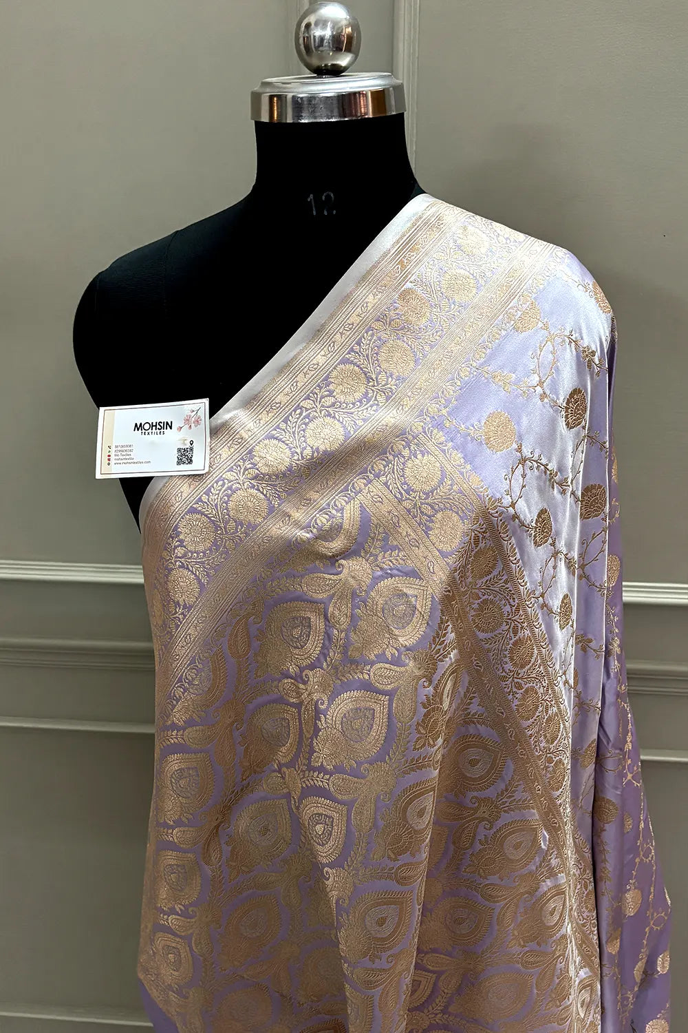 Light Lavender Ropeway Jaal Katan Mashru Silk Banarasi Saree