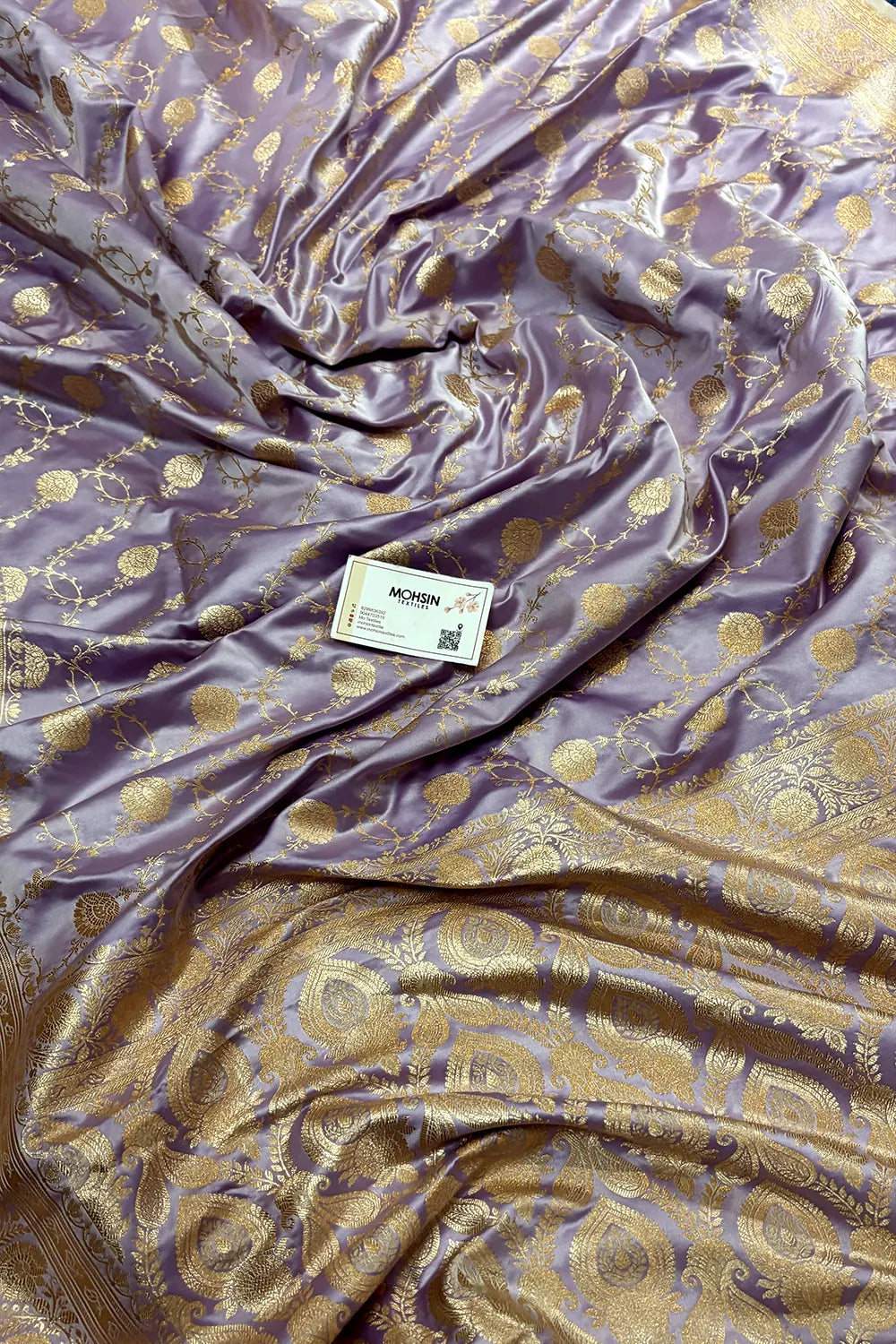 Light Lavender Ropeway Jaal Katan Mashru Silk Banarasi Saree