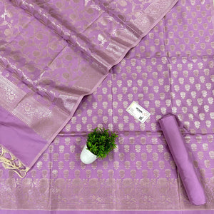 Light Lavender Sunflower Satin Silk Banarasi Suit