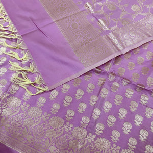 Light Lavender Sunflower Satin Silk Banarasi Suit