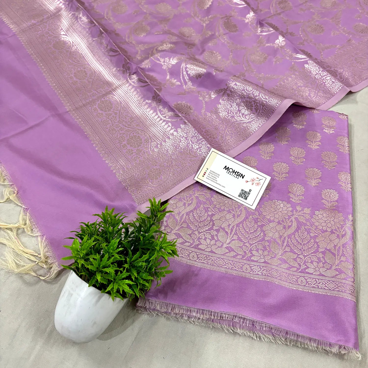 Light Lavender Sunflower Satin Silk Banarasi Suit