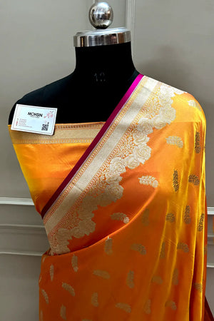 Light Mustard Kanak Buti Katan Mashru Silk Banarasi Saree