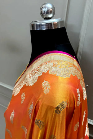 Light Mustard Kanak Buti Katan Mashru Silk Banarasi Saree