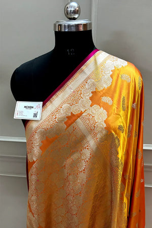 Light Mustard Kanak Buti Katan Mashru Silk Banarasi Saree