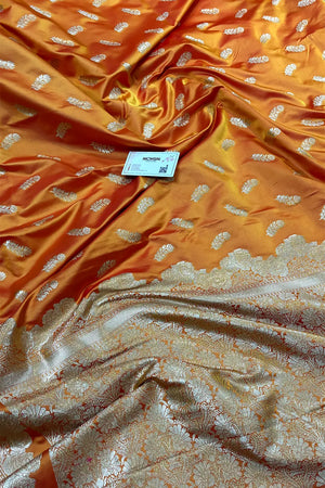Light Mustard Kanak Buti Katan Mashru Silk Banarasi Saree