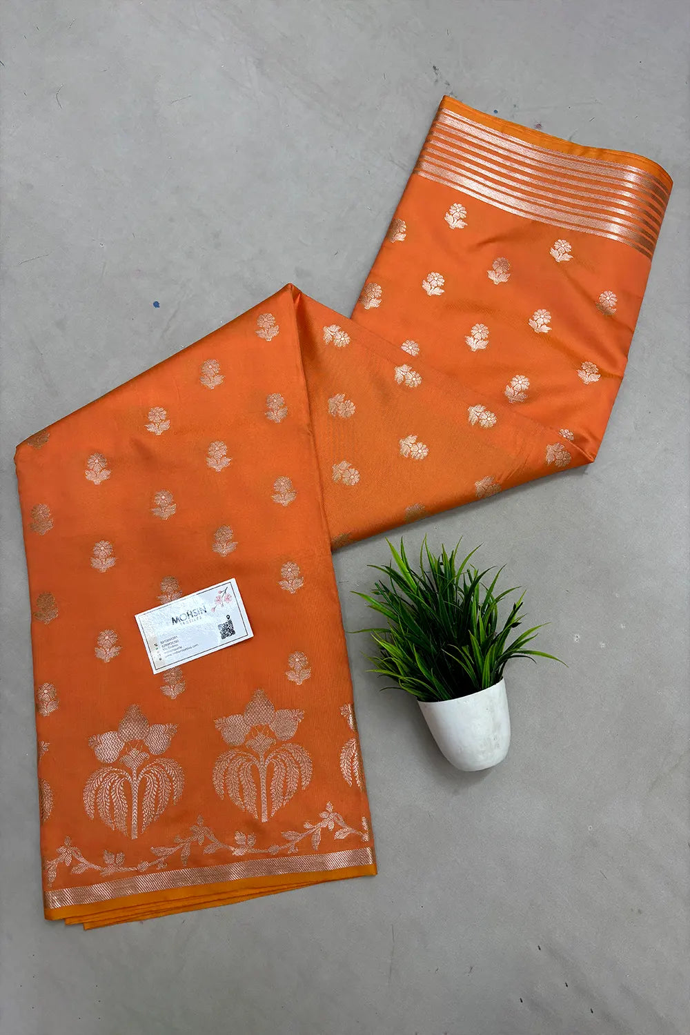 Light Orange Zari Semi Katan Silk Banarasi Saree