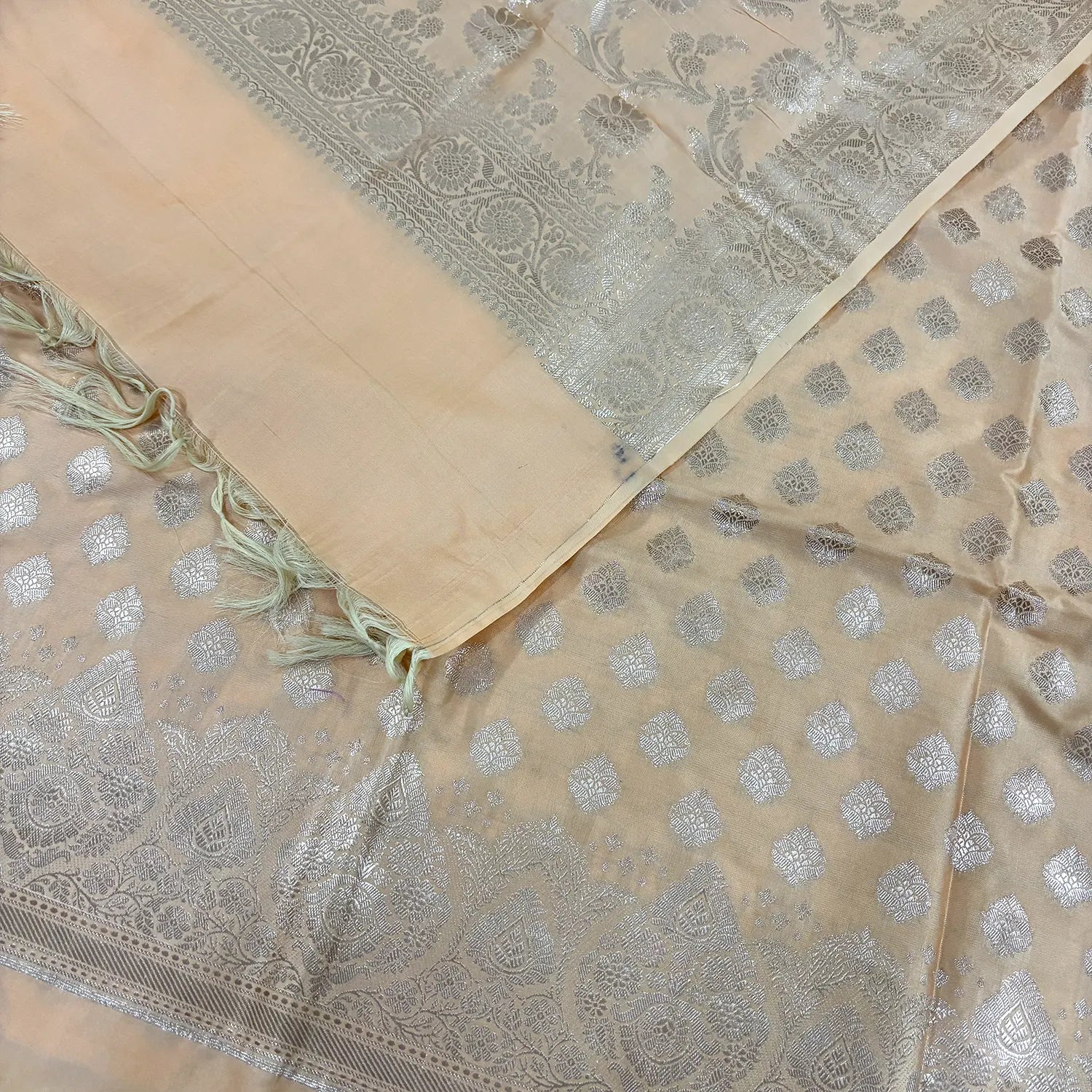 Light Peach Singhasan Buti Satin Silk Banarasi Suit