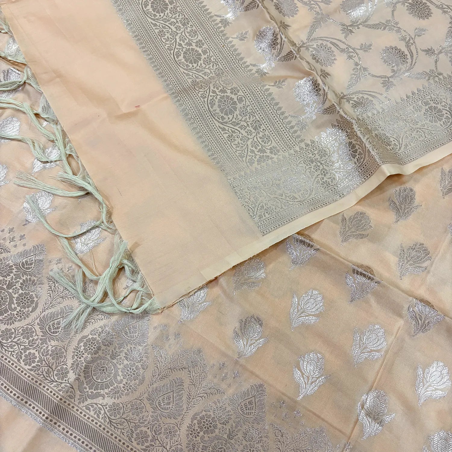 Light Peach Singhasan Vilas Satin Silk Banarasi Suit