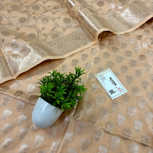 Light Peach Sunflower Satin Silk Banarasi Suit