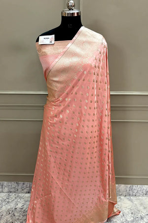 Light Peach Zari Katan Silk Banarasi Saree