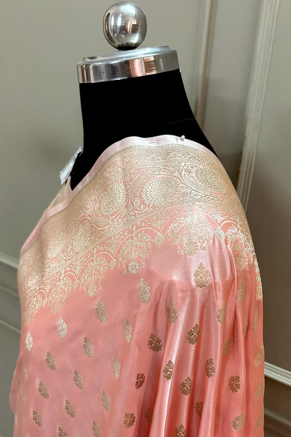 Light Peach Zari Katan Silk Banarasi Saree