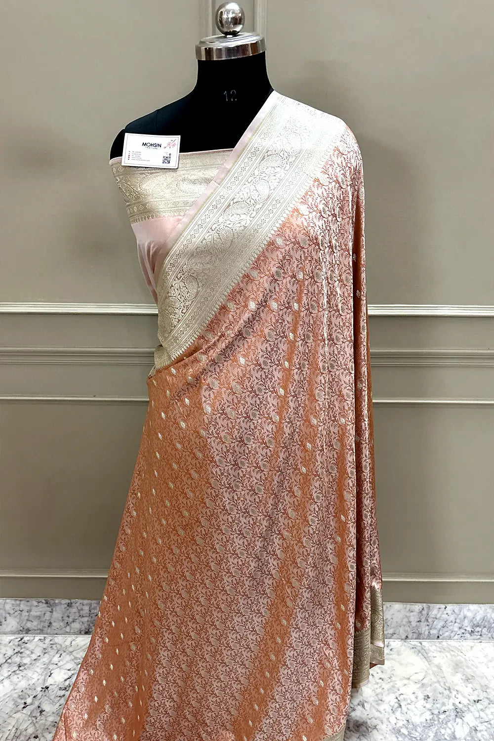 Light Peach Zari Katan Silk Banarasi Saree
