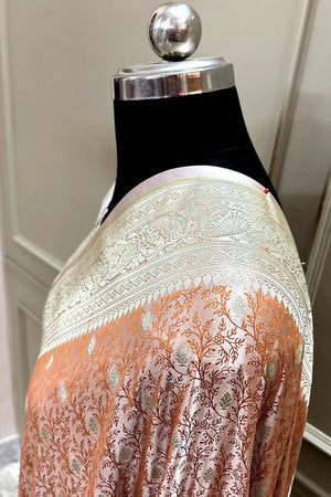 Light Peach Zari Katan Silk Banarasi Saree