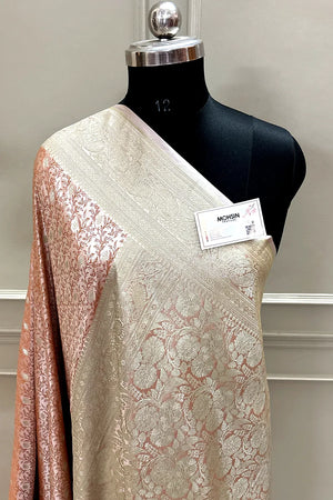 Light Peach Zari Katan Silk Banarasi Saree