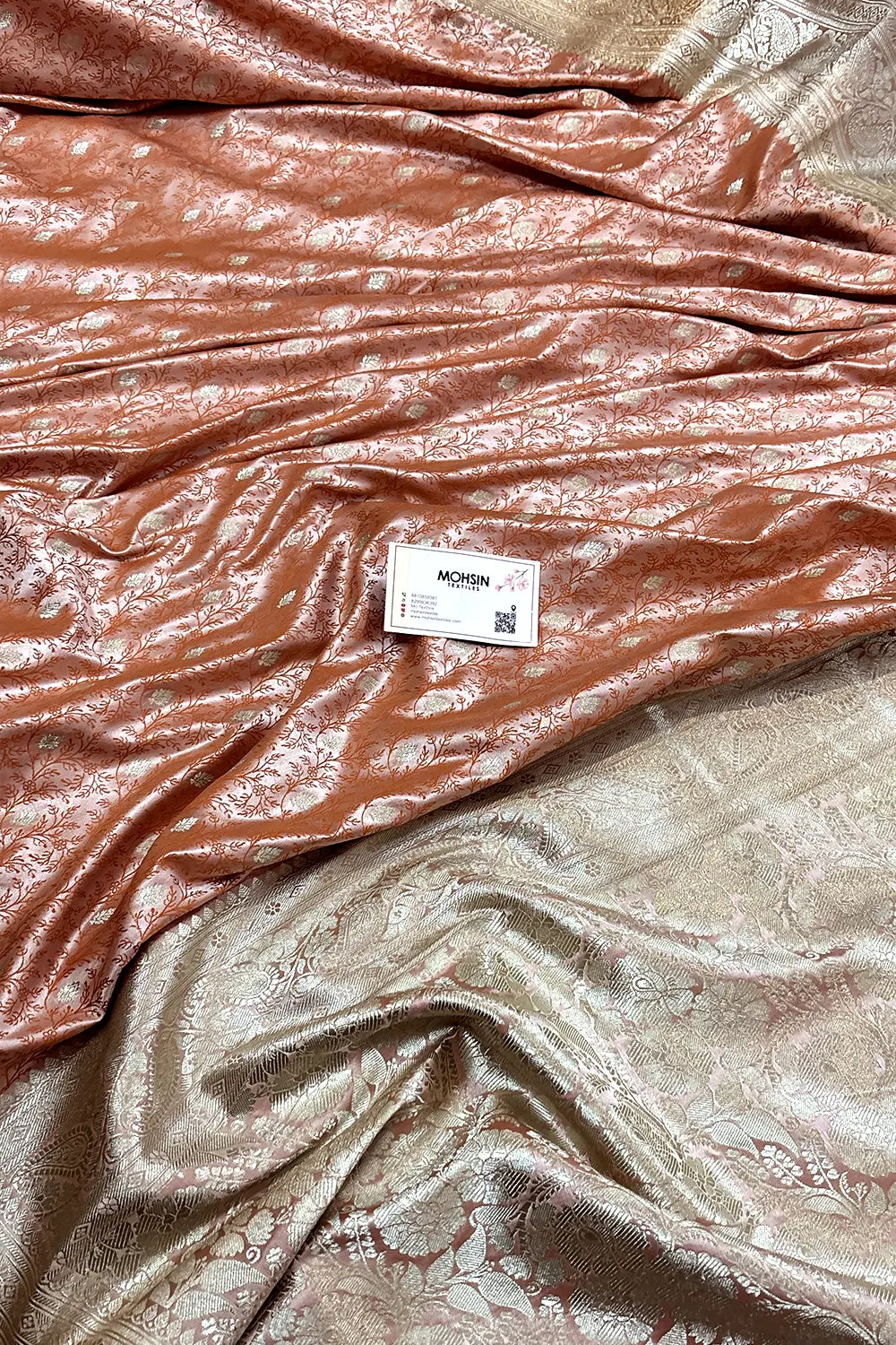 Light Peach Zari Katan Silk Banarasi Saree