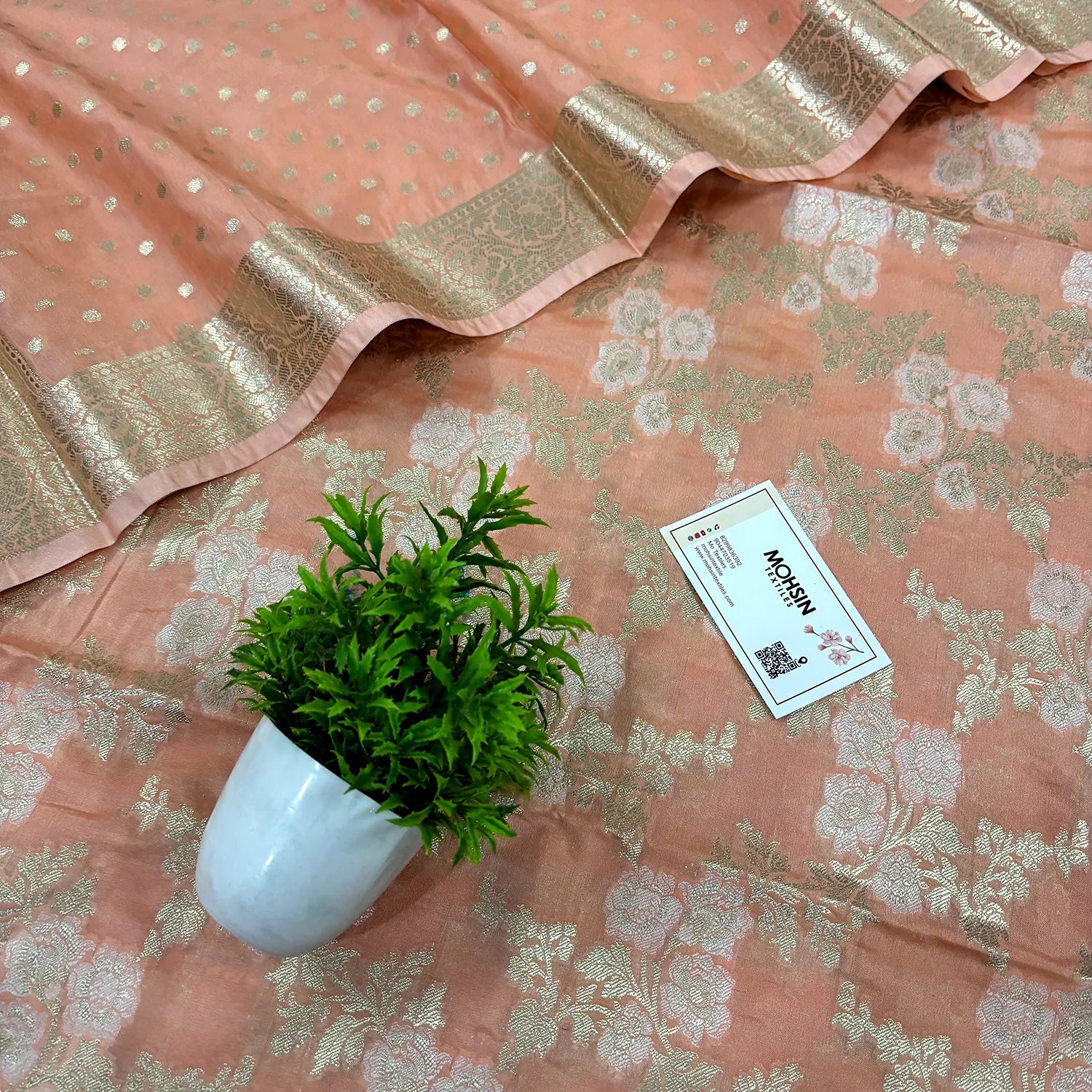 Light Peach Zari Katan Silk Banarasi Suit