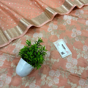 Light Peach Zari Katan Silk Banarasi Suit