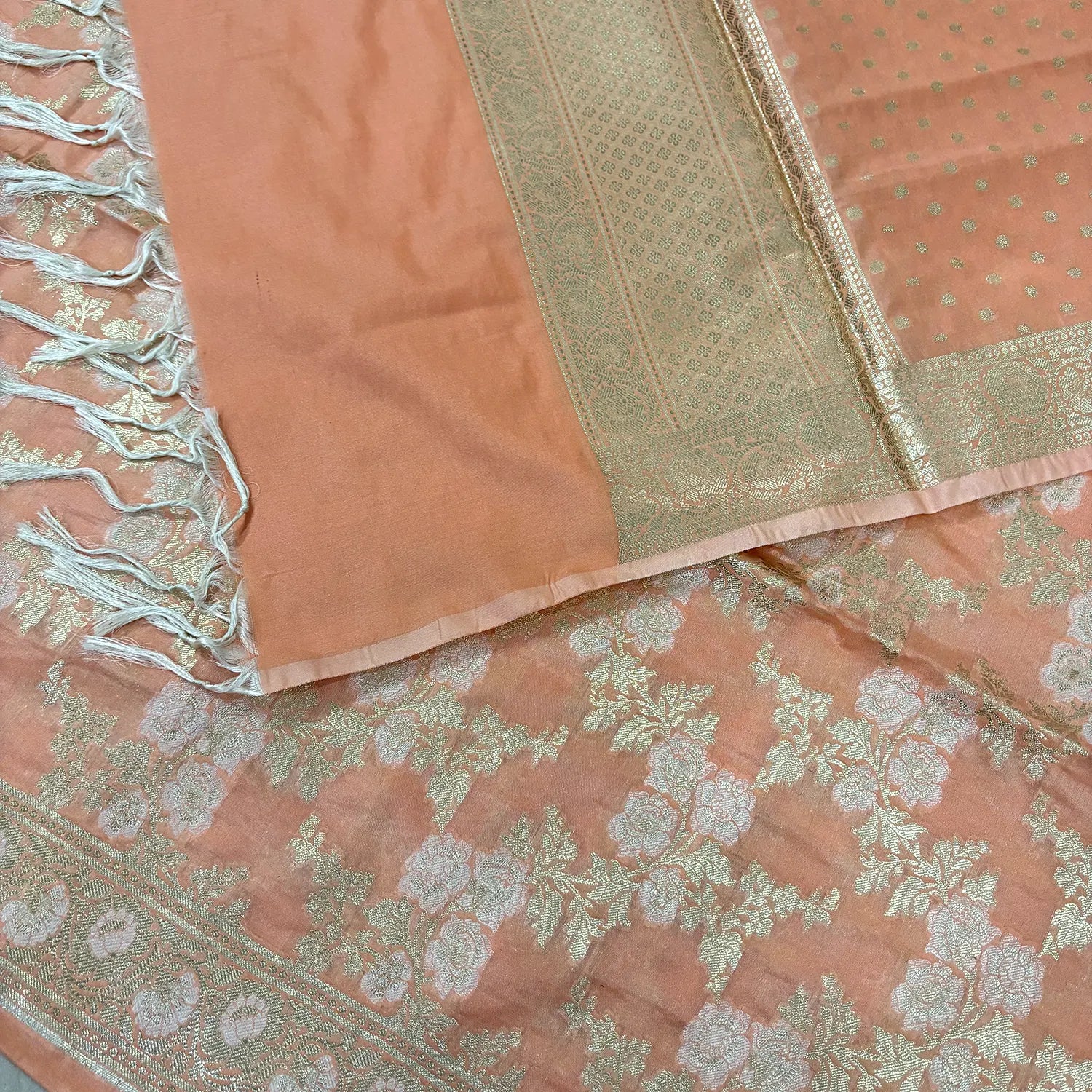 Light Peach Zari Katan Silk Banarasi Suit