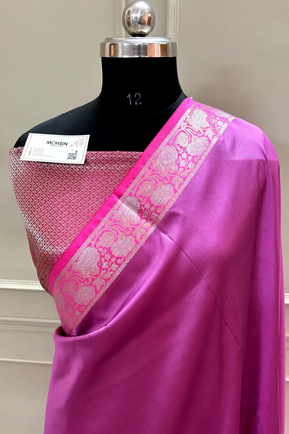 Light Pink and Pink Plain Banarasi Silk Saree