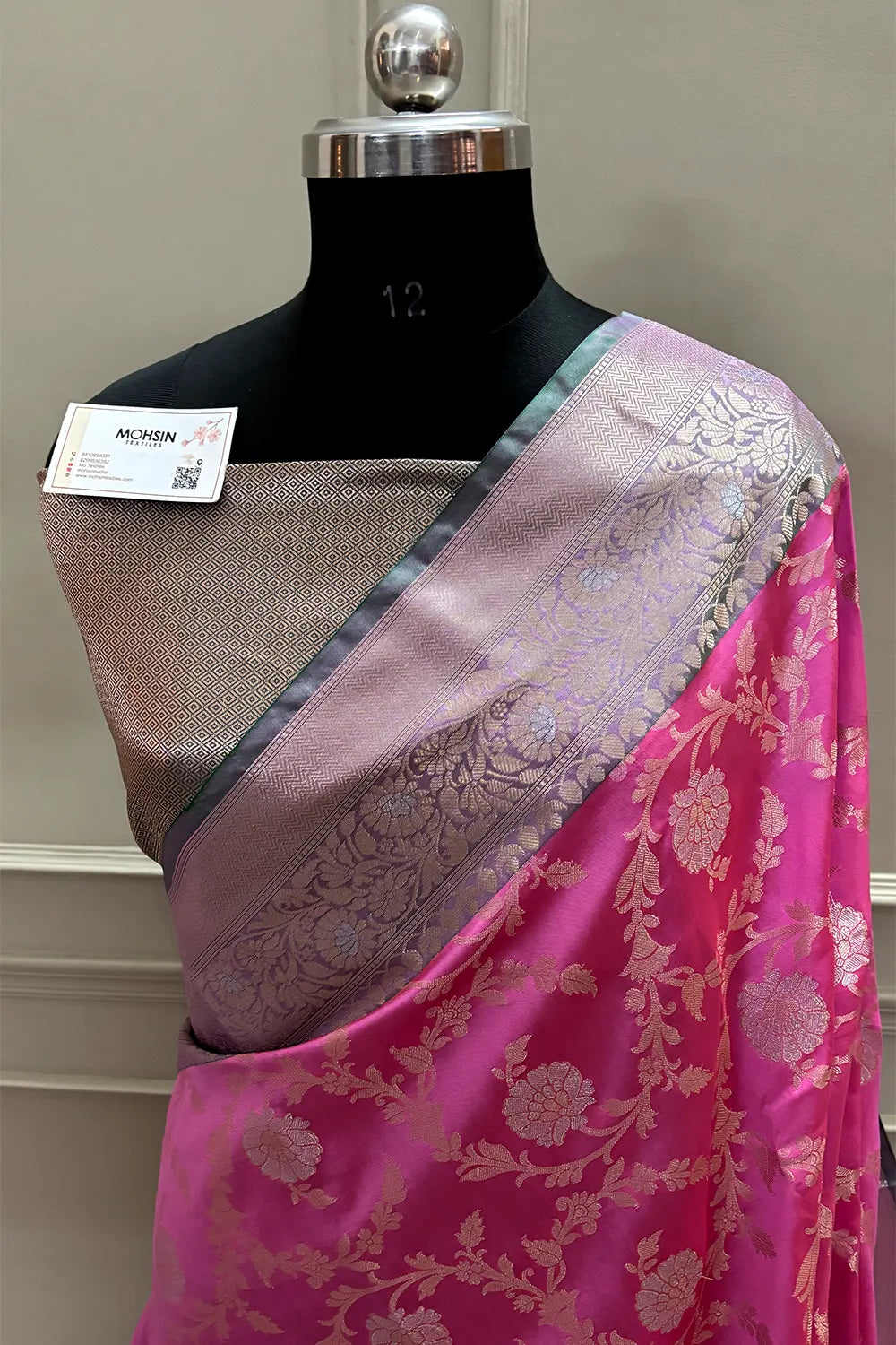 Light Pink and Teal Zari Banarasi Silk Saree