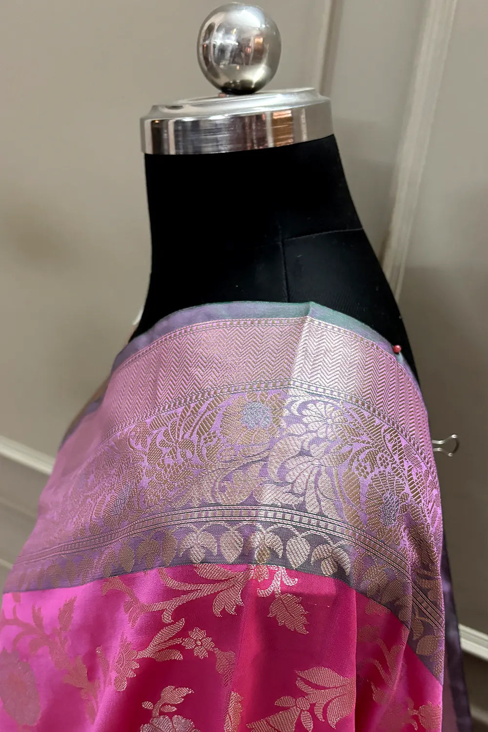 Light Pink and Teal Zari Banarasi Silk Saree