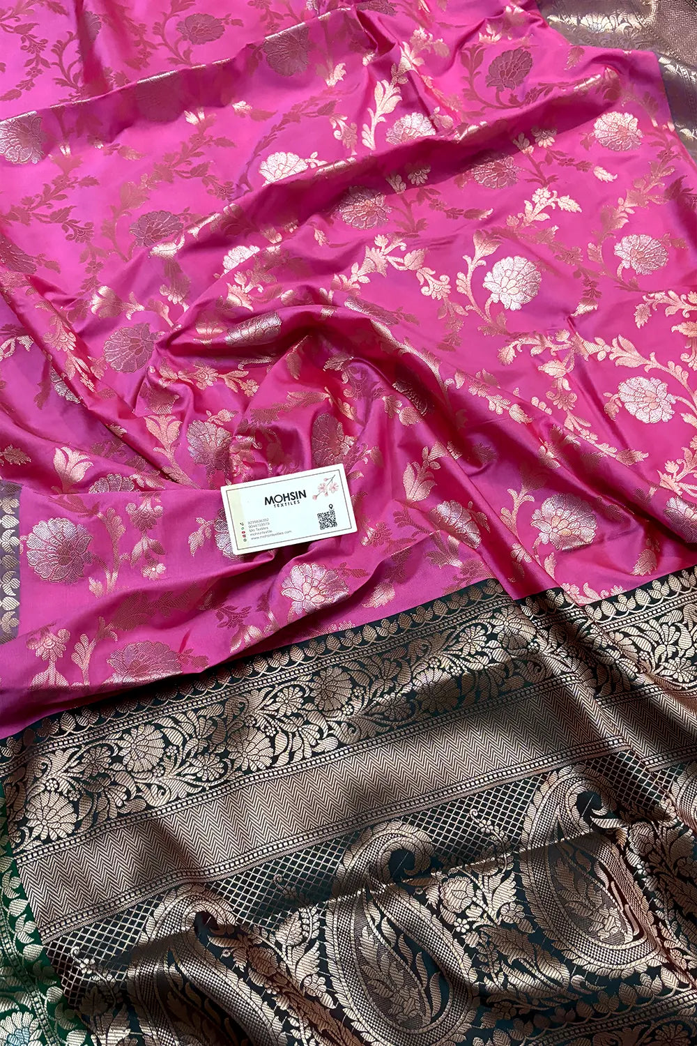 Light Pink and Teal Zari Banarasi Silk Saree