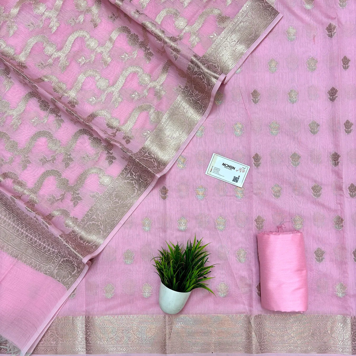 Light Pink Resham Banarasi Silk Suit