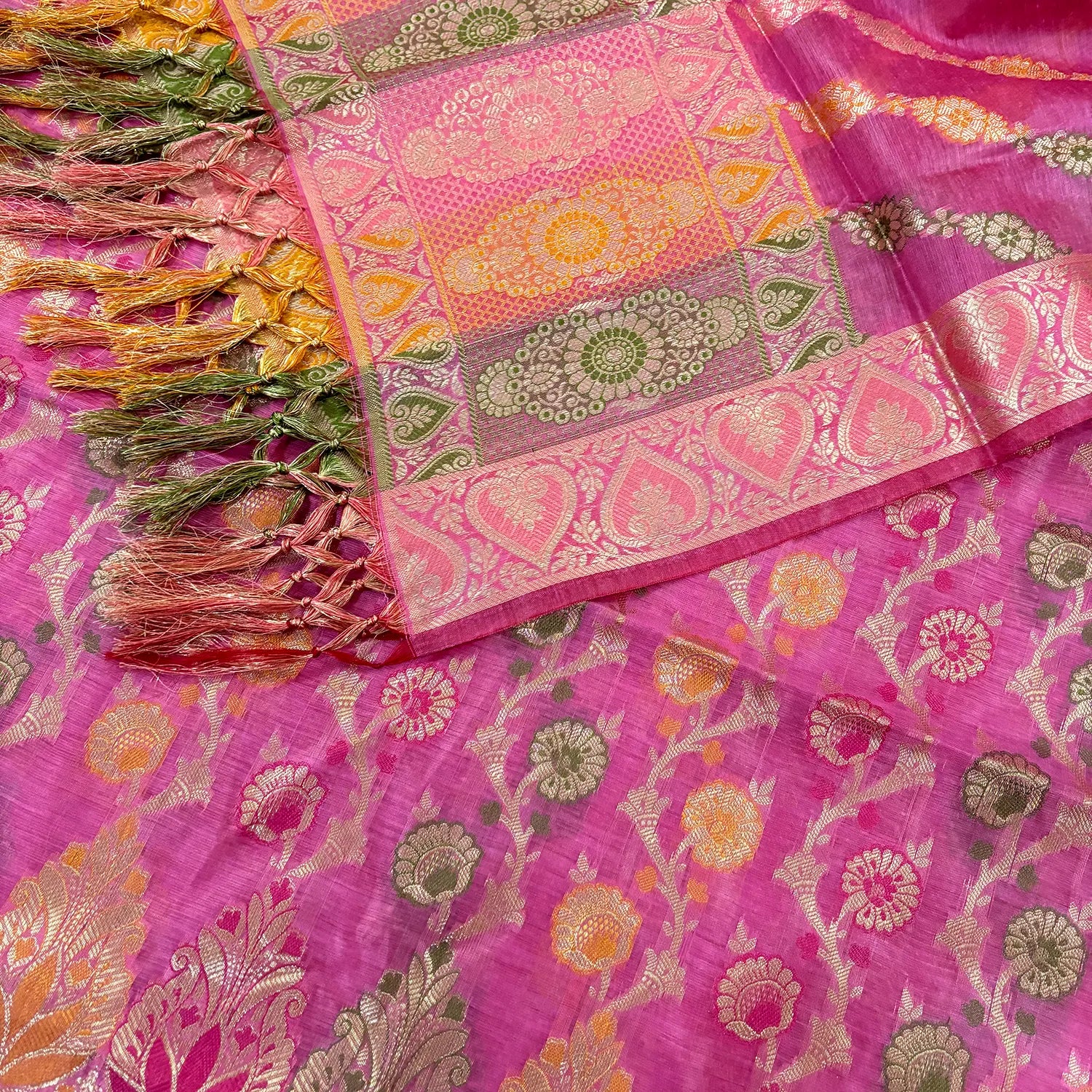 Light Pink Sindhuri Phool Resham Silk Banarasi Suit
