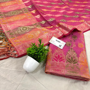 Light Pink Sindhuri Phool Resham Silk Banarasi Suit