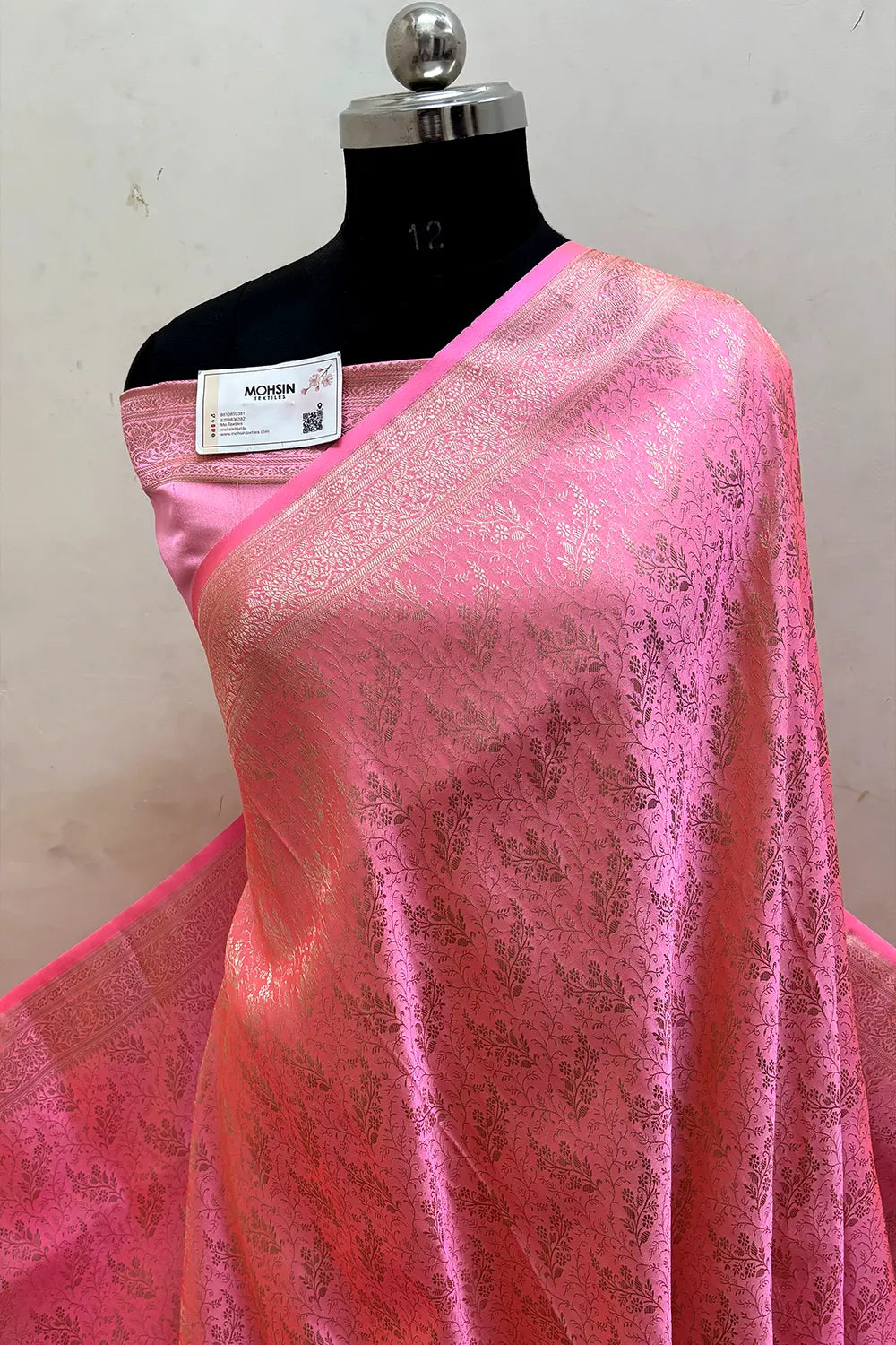Light Pink Zari Katan Jamdani Silk Banarasi Saree