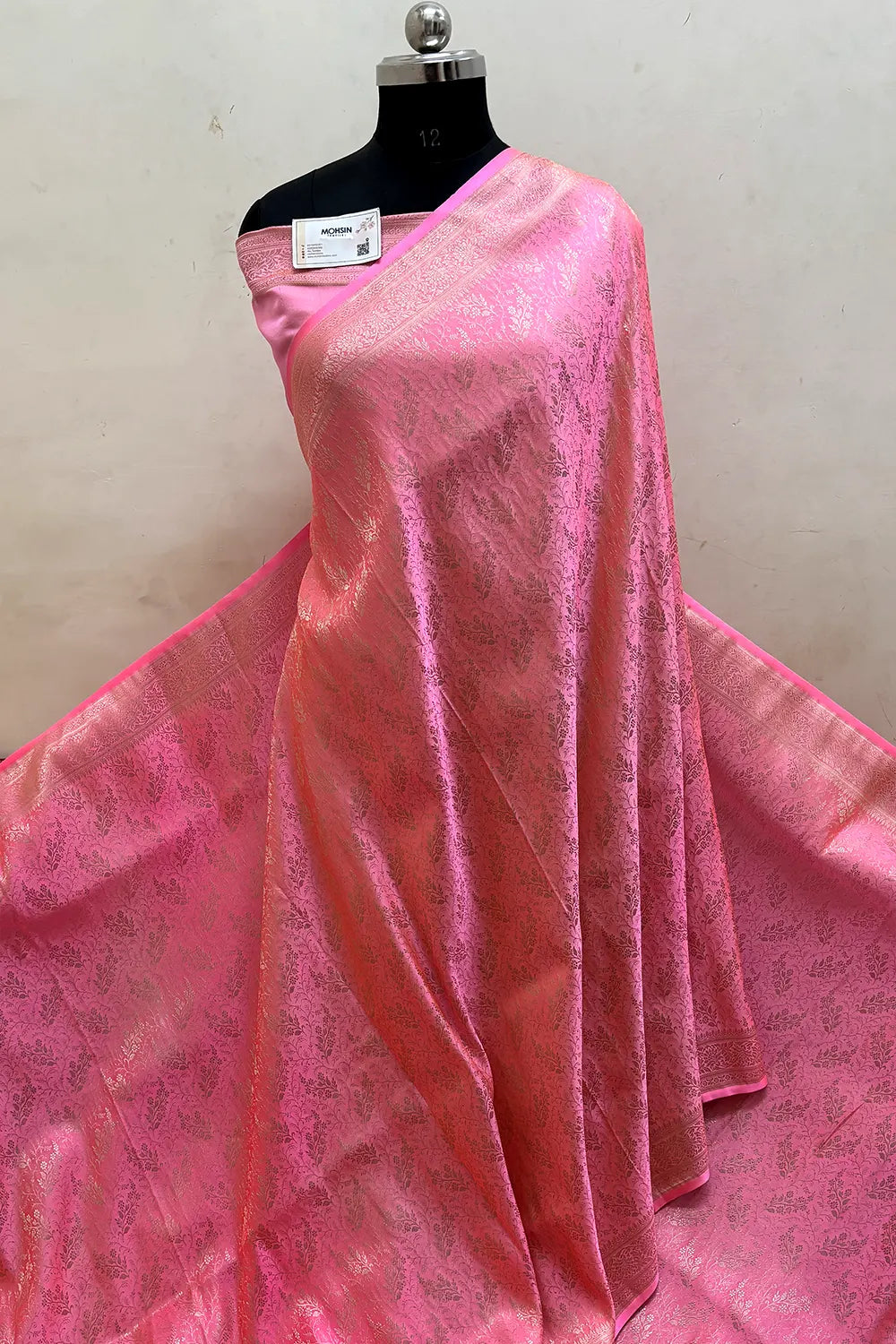 Light Pink Zari Katan Jamdani Silk Banarasi Saree