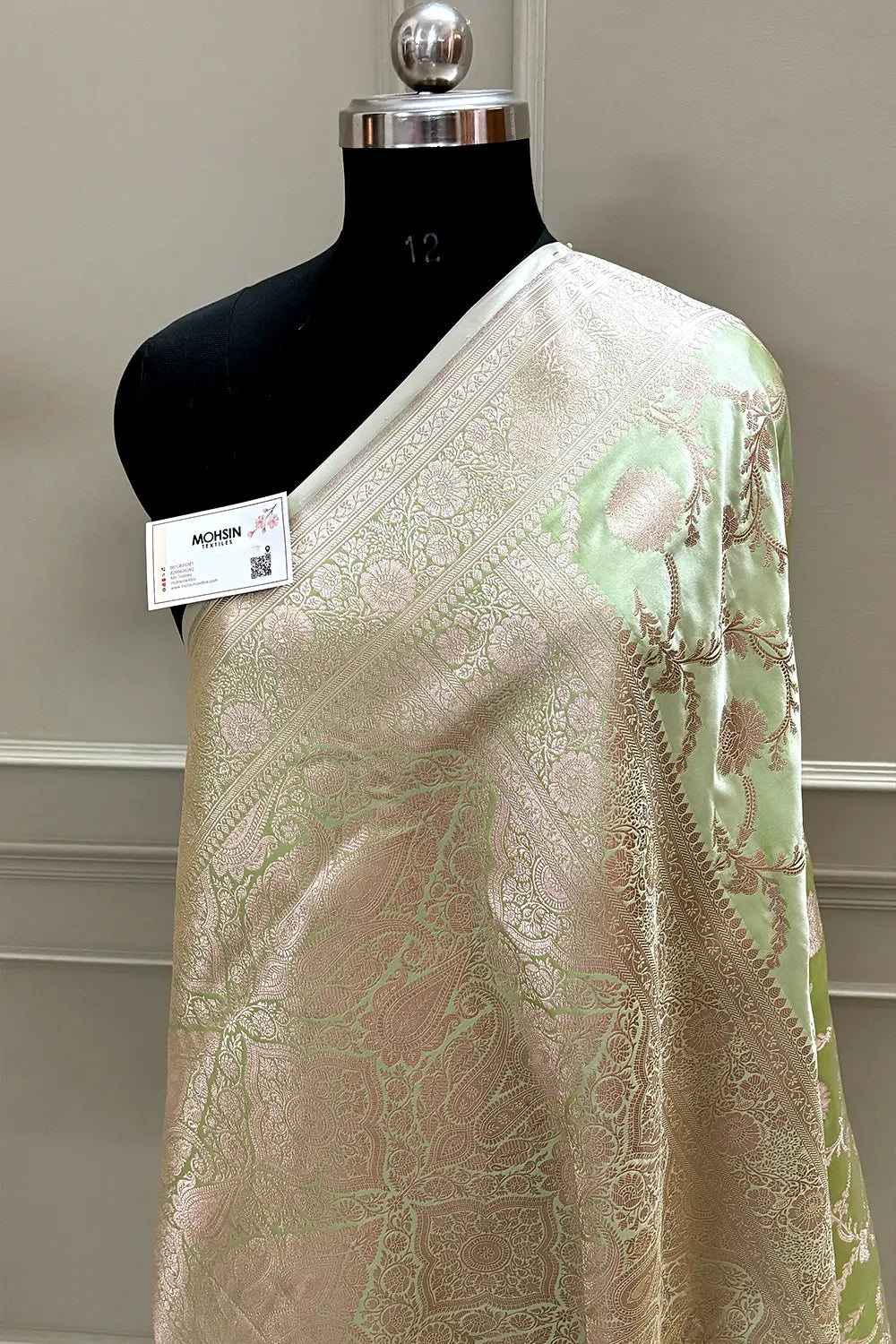 Light Pista Laabela Jaal Katan Silk Banarasi Saree