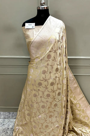 Light Yellow Laabela Jaal Katan Silk Banarasi Saree