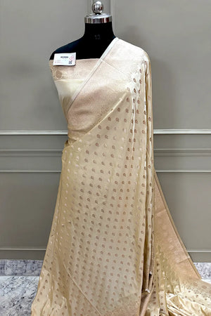 Light Yellow Zari Katan Silk Banarasi Saree