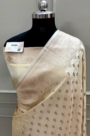 Light Yellow Zari Katan Silk Banarasi Saree